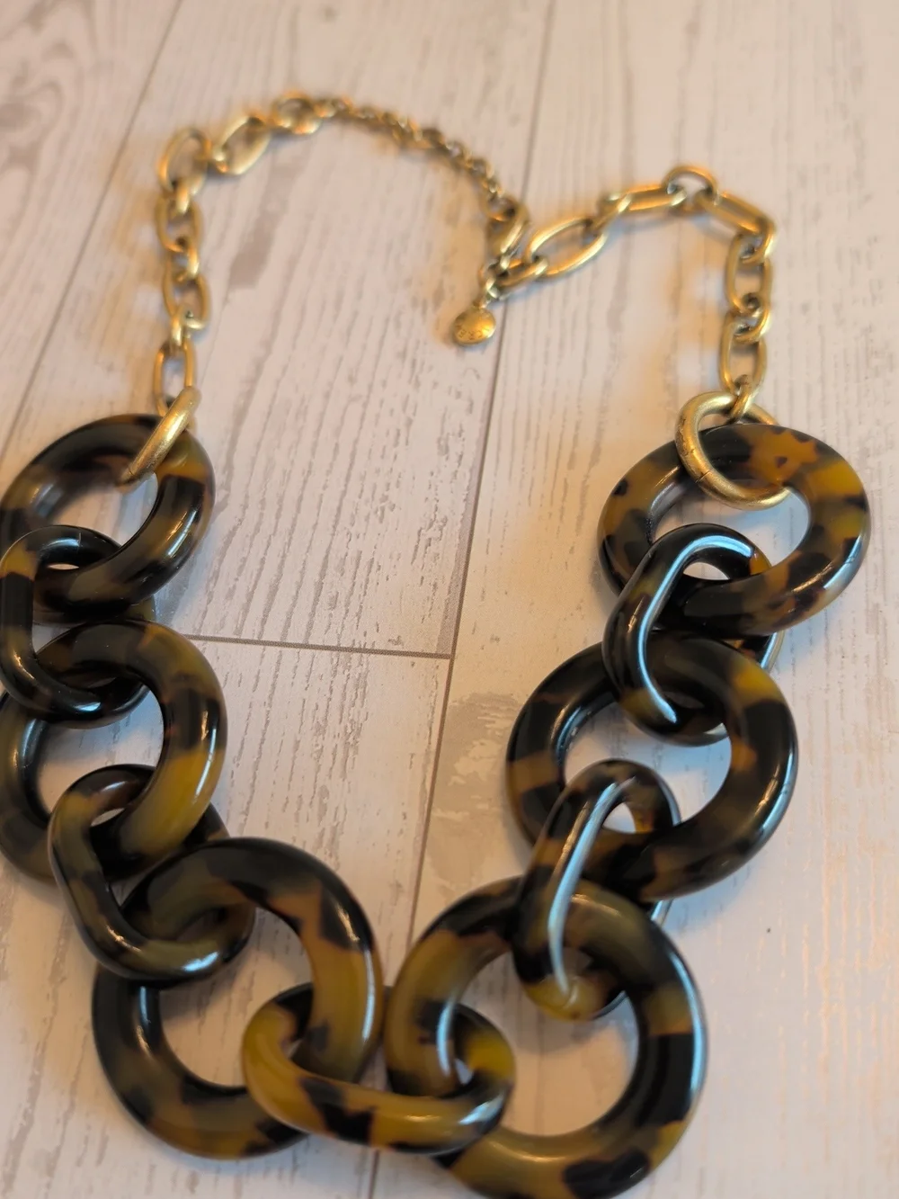 J. Crew Gold Chain with Brown & Black Tortoiseshell Links Necklace